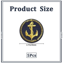 CABODYALS 5Pcs Sailor Appliques Iron on Black Round Nautical Embroidered Patch Gold Anchor Sew on Repair Badge Heat adhesive patches for repairing textile articles Cloth Jean Bags Christmas Diy Supply