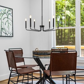 Cunfash Chandelier, 6-Light 27.6'' Modern Farmhouse Chandeliers for Dining Room Light Fixture Hanging Rustic Industrial Candle Ceiling Light for Bedroom Living Room Kitchen