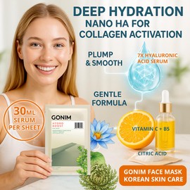 GONIM Face Mask Korean Skin Care with Hyaluronic Acid Serum, Collagen Activation, Vitamin C-Face Masks Skincare Hydration, Moisturizing Sheet Mask, Travel Essentials, Korean Face Mask 30ml x10pcs