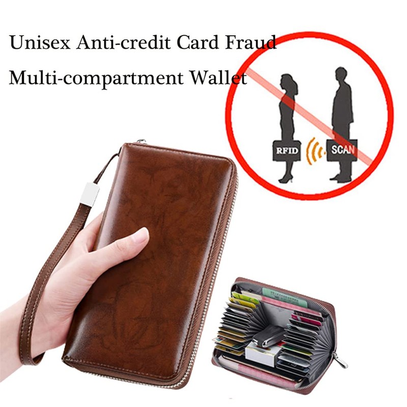 Unisex Anti-Credit Card Fraud Multi-Compartment Wallet, 24 Slots RFID Blocking