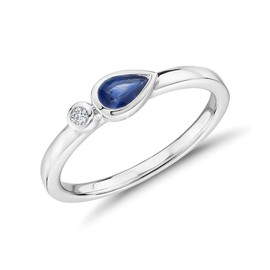 JewelryGift Anillo apilable de plata de ley 925 con zafiros azules, piedra preciosa facetada, bisel en forma de pera y un anillo redondo de piedra de circonita blanca talla de EE.UU.: 4 a 13, Gema, zafiro,