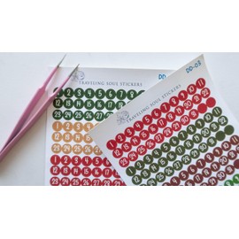 Date Dot Small Number Stickers 10 month sets, Festive Color Palette, 2 sheets, 330 total stickers 0.3' diameter, Planner and Journal Stickers by Traveling Soul Stickers