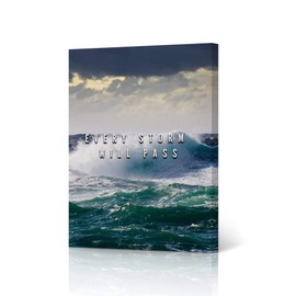 HB Art Design Every Storm Will Pass Ocean Waves Lettering Quote Canvas Print Motivational Wall Art Success Entrepreneur Quote Living Room Office Decor Inspirational Artwork Gift Ready to Hang 22x15