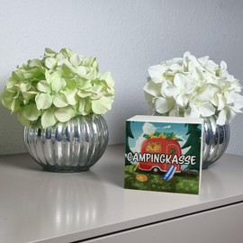 Wooden Money Box with Camper Motif and Text – Caravan in the Forest Camping Box for Campers and for the Next Trip a Funny Gift Idea for People Who Like to