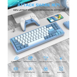 ATTACK SHARK M71 75% TKL Wireless Mechanical Keyboard,Full Aluminum CNC,BT5.0/2.4G/USB-C,Hot-swap,RGB LED,NKRO Gaming Keyboard,4600mAh,Pre-lubed Linear Switch,Custom Gasket Mount for PC Mac/Win(Blue)