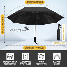 ZOMAKE Compact Travel Umbrella- 3 Seconds Shape Memory Folding Umbrella, Automatic Open Close Windproof Umbrellas with 8 Ribs