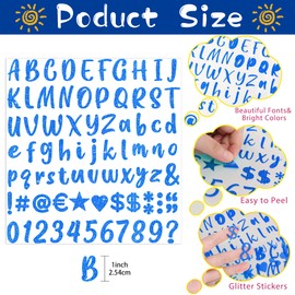648 Pieces 8 Sheets Letter Stickers Glitter Small Self Adhesive Alphabet Number Vinyl Stick on Letter Stickers for Scrapbooking Mailbox Numbers Crafts Classroom Decor Bulletin Board(Blue,1 Inch)