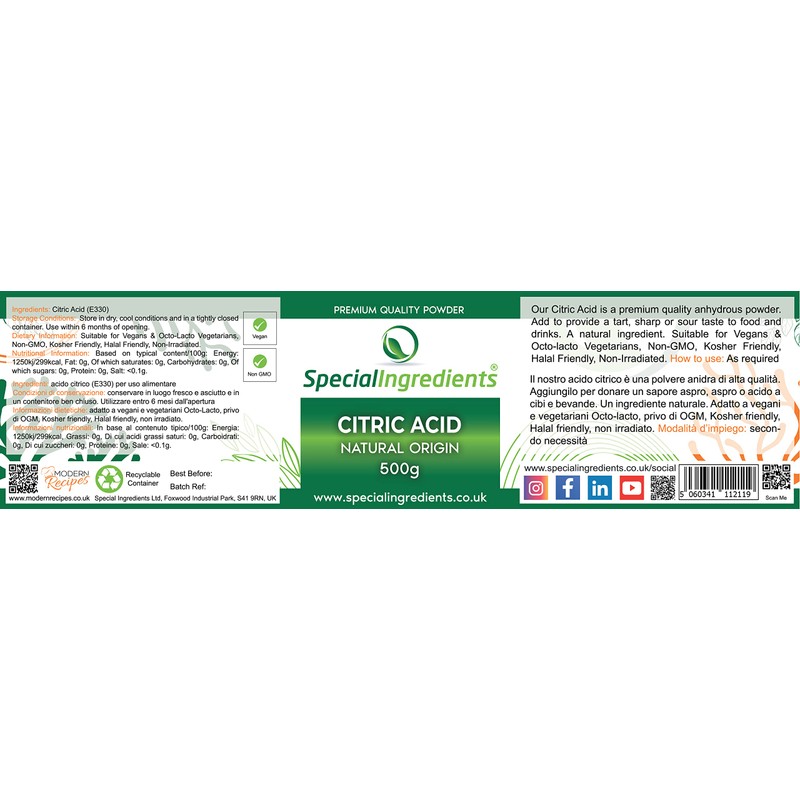 Special Ingredients Citric Acid Powder 500g Premium Quality
