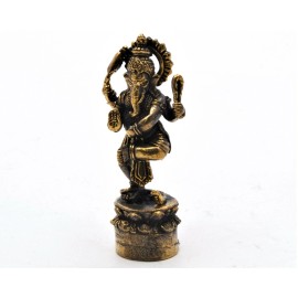 2 Inch Tall Dancing Ganesh with Snake. Hand Crafted on Brass with Lovely Patina