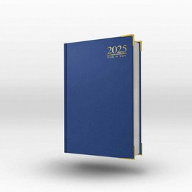 2025 Blue A5 Week to View Diary Hard Backed With Padded Gilt-Edge Gold Metal Corners Diary A5 Weekly Planner For Home & Office Use - 60 gsm Paper