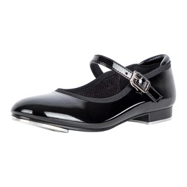 Linodes Economy Unisex-Child Easy Slide Buckle Tap Shoe for Girls and Boys Maryjane Dance Flat-Black Patent-10M-Little Kid
