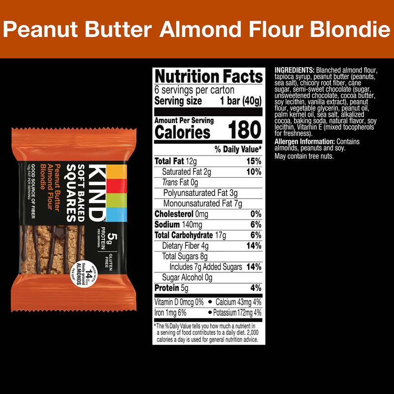 KIND Soft Baked Squares, Peanut Butter Almond Flour Blondie, 6