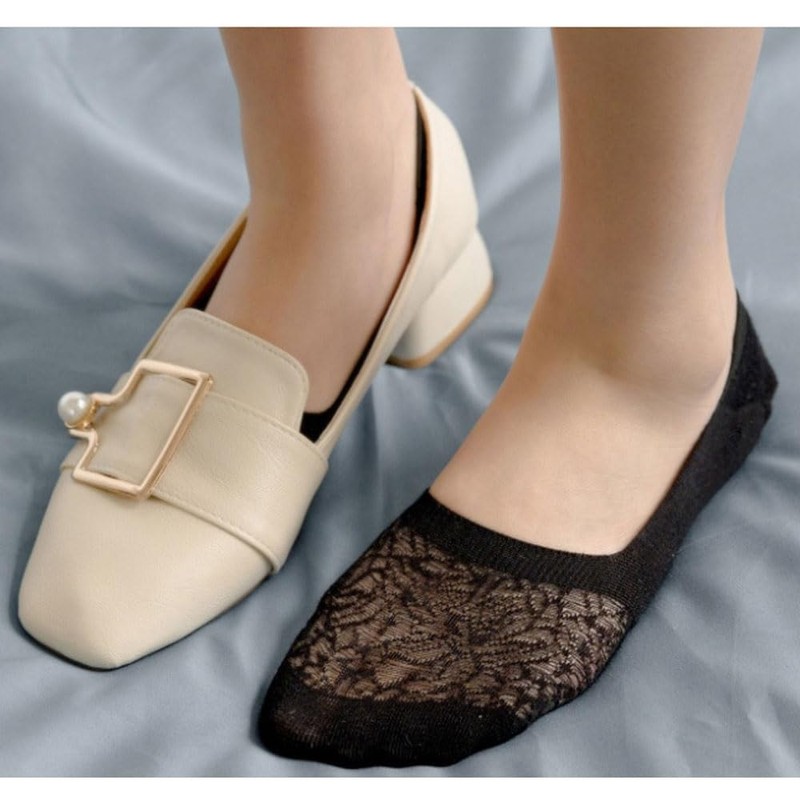 10 Pares Calcetines Invisibles para Mujer, Calcetas de Encaje, Corte