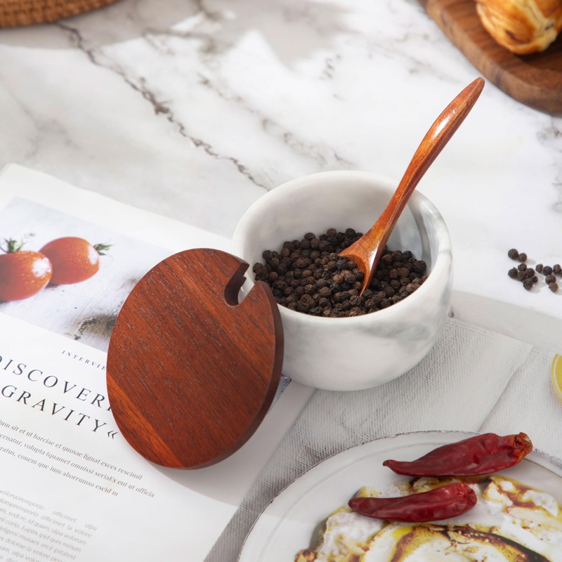NHKRTE Marble Salt Cellar with Lid & Spoon, 11oz Salt
