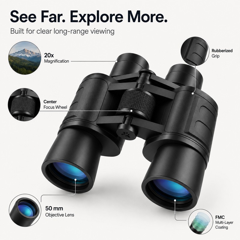 20×50 High-Power Binoculars with Central Focus – Long-Distance Outdoor Binoculars