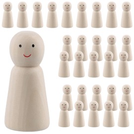 MUKLEI 30 Pack Wooden Peg People Craft, 60mm Small Peg People with Expression, Blank Wooden Figures, Little Wooden Figures for Craft Art Projects and Decoration