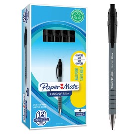 Paper Mate Flexgrip Ultra Retractable Ballpoint Pens | Medium Point (1.0mm) | Black | 12 Count