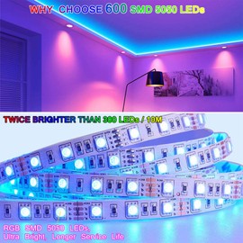 Bluetooth LED Strip 10M,600 LEDs 5050 RGB LED Stripe APP controllable Music LED Strip,LED bar,LED Light Strip LED Strip with Remote Control 24V Power Supply for Home,Party,Wedding,Decoration