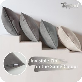 Topfinel Cushion Cover 40 x 40 cm, Grey, Set of 4, Velvet Colour Gradient Decorative Cushion Cover, Decorative Cushion Cover for Sofa, Bedroom, Living Room, Balcony, Fluffy