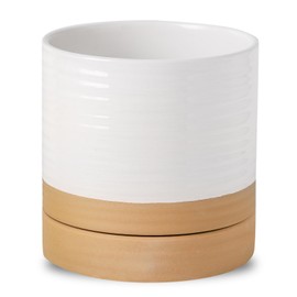 Hasense Ceramic Plant Pots Indoor Outdoor, 6 Inch Pot for Plants with Drainage Hole and Saucer for Succulent Orchid Flower Herbs Cactus, White Modern Planter for Housewarming