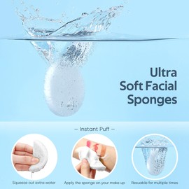 50-Count Compressed Facial Sponge, GAINWELL White Cellulose 100% Natural Cosmetic Spa Sponges for Facial Cleansing, Exfoliating Mask, Makeup Removal