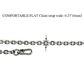 HAHIYO Mini Pochette Purse Chain Strap Thin Wide 6mm for LV Length 7.9 Inches Thick 2mm Shiny Silver for Handbag Wallet Clutch Comfortable Flat Metal Strap 1 Pack