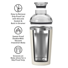 OGGI Groove Insulated Cocktail Shaker-17oz Double Wall Vacuum Insulated Stainless Steel Shaker, Tritan Lid has Built In Strainer, Ideal Cocktail Mixer, Martini Shaker, Margarita Shaker, Gray