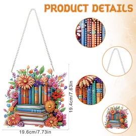 DOMROM Hanging Diamond Art Painting Kit Books Flowers, Special Shaped Crystal Gem Craft Diamond Painting Pendant Kit for Adults Beginners, DIY Hanging Diamond Art Ornament Kit for Home Garden Decor