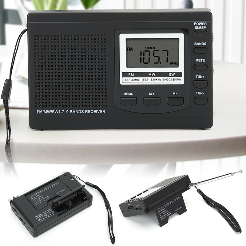 Portable Mini Radios FM/MW/SW Receiver with Digital Alarm Clock FM