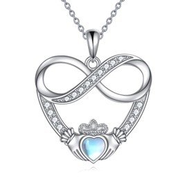 Claddagh Necklace for Women Sterling Silver Infinity Love Necklace Jewelry Gifts Valentines Day Birthday (Moonstone)