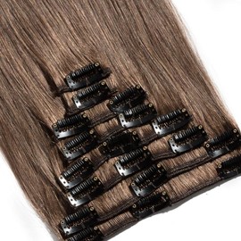 S-noilite Clip in Hair Extensions Real Human Hair Remy Hair Extension 8 Pieces Long Straight Natural Basic Thickness Women Beauty （8PCS 12"/12inch 55g 6 Light Brown)