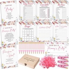 Anglechic Baby Shower Games 8 Games Floral Theme Baby Shower Bingo, Price Is Right, Guess Who Mommy or Daddy, Word Scramble Fun and Easy to Play Game Activity for Party Favors