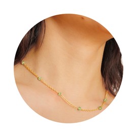 Abshel Dainty Gold Necklace for Women,Trendy 18k Gold Plated Sterling Silver Choker Necklace Thin Beaded Peridot Choker Necklaces Womens Simple Jewelry Gift for Valentines Day