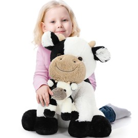 Tezituor 2-in-1 Large Cow Stuffed Animals, 20 inch Big Stuffed Mommy Cow with Cute Baby Cow Plush Toy Hugging Soft Plush Pillow for Boys Girls