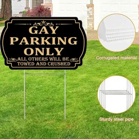 Yiqiying 4 pcs Gay Parking Only Sign 12 x 8 Inch Funny Gay Plaque No Parking Signs with Metal Stand Waterproof Plastic. Suitable for Bars, Parking Lots, Outdoor Lawns, etc