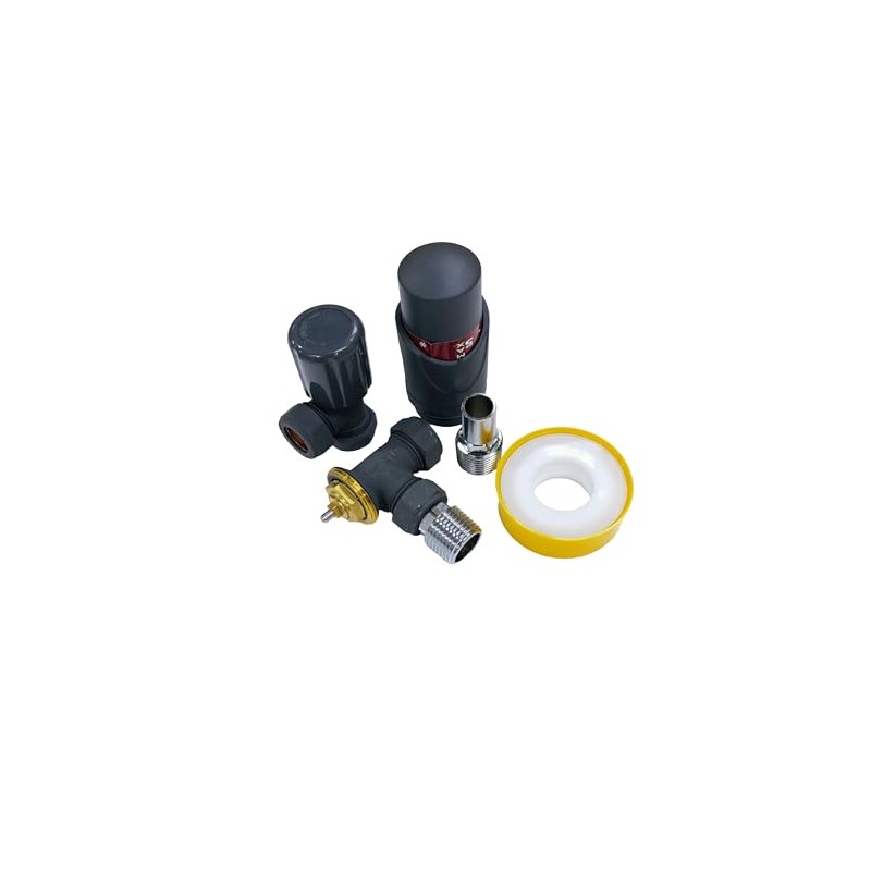Wärmer System Angle Grey Plated Thermostatic Radiator Valve Vertical Or