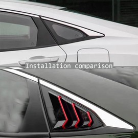 BOLTRY ABS Rear Side Window Louvers Air Vent Scoop Shades Cover Blinds Trim for Honda Civic Sedan 2016 2017 2018 2019 2020 2021（Red Black）