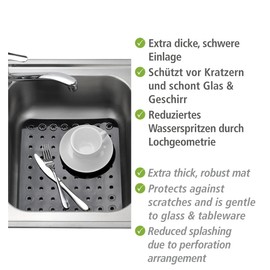 WENKO 2005571100 Sink mat Kristall Black - extra strong, square, Plastic, 31 x 27.5 cm, Black