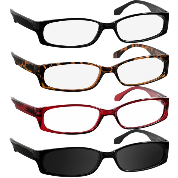 TruVision Readers Reading Glasses - 9503H -Black-Tort-Red-1Blk Sun-1.75