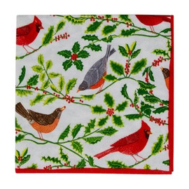 Caspari Songbirds and Holly Paper Cocktail Napkins in White - 20 Per Package, 2 Packs
