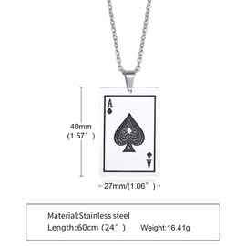 Zeayebsr Men's Women's Cool Stainless Steel Ace of Spades Poker Pendant Necklace 40 mm x 7 mm Fashion Jewellery Set