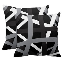 Emvency Set of 2 Throw Pillow Cover Gray Black Stripes Design Retro Decorative Pillow Case Striped Home Decor Square 24x24 Inch Cushion Pillowcase