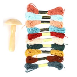 Wooden Darning Supplies Kit with Mushroom Patching Tool and 10 Skeins Darning Threads for DIY Sewing Home Travel Handicraft