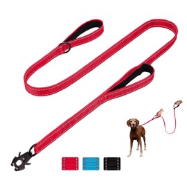 Aepeasti Dog Leash for Medium to Large Dogs with Two Padded Handles,Double Handle Dog Leash,Reflective Rope Leash with Quick Release/Locking Tactical Frog Clip for Medium and Large Dogs(5FT,Red)