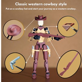 JoriBoBo Western Cowboy t13 Action Figure｜Assembly Completed｜ 3D Printed Dummy 13 for Collectors｜Lucky 13 Gift for Boys