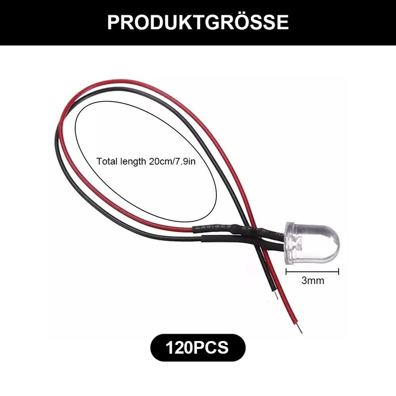 Joycabin Pack of 120 3 mm 12 V Pre-Wired LED