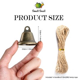 Small snail Pack of 32 Vintage Bronze Bells Mini Hanging Craft Bell with 10 m Jute String for DIY Decorations, Christmas Tree Decorations, Wind Chimes, Sewing, Burglary, Dog Potty Training
