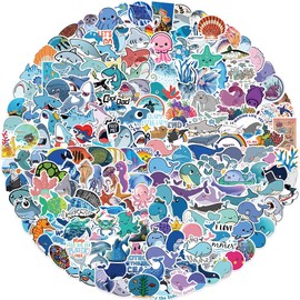 200 Pieces Funny Ocean Stickers for Children, Cute Sea Creature Sticker Pack for Water Bottles, Laptops, Mobile Phones, Skateboards, Luggage, Helmets