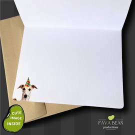 Fava Bean Productions Happy Birthday Card with Dogs, Whippet Card (1 Premium Card, 5x7 inches, Blank Inside) Dog Themed Birthday Card, Happy Birthday from Dog, Cute Whippet Birthday Card - 356