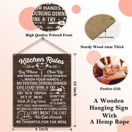 Kitchen Rules Sign Kitchen Wall Decor, Housewarming Gifts New Home Gifts for Women Men, Wooden Sign With Rope, Wood Hanging Sign for Home Kitchen Farmhouse Door Decorations -27